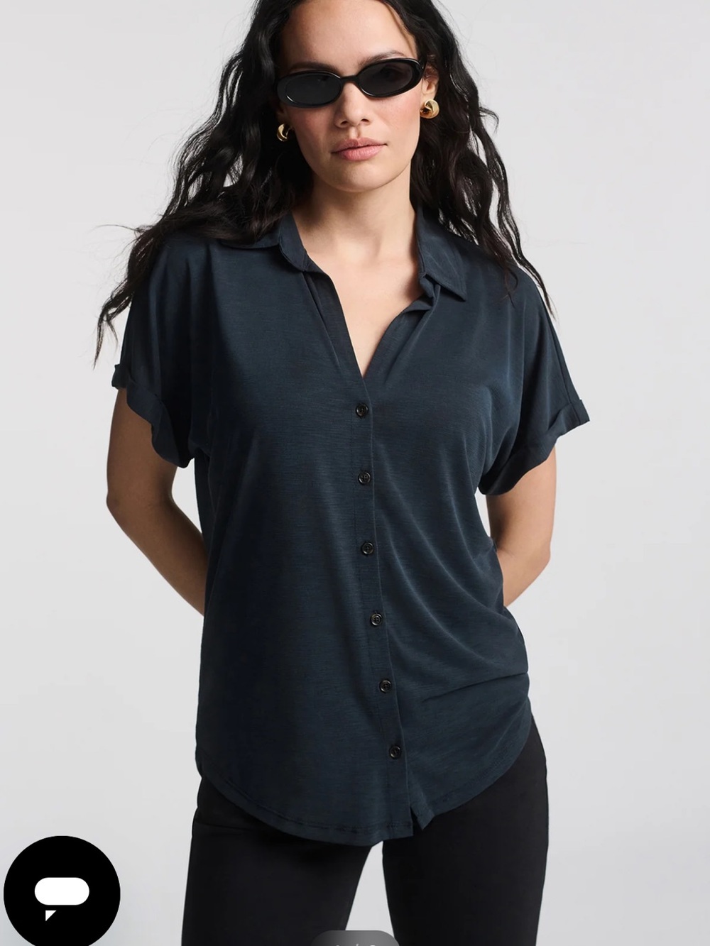 Mavi NWT Luxe Touch Tencel Relaxed Short-Sleeve Button Down Shirt Black Medium